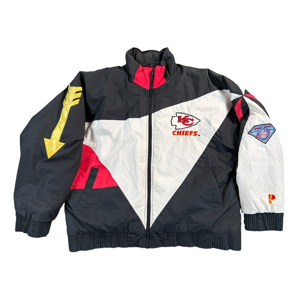 Vintage Pro Player Kansas City Chiefs Jacket Mens XL White Black Puffer 90s Logo